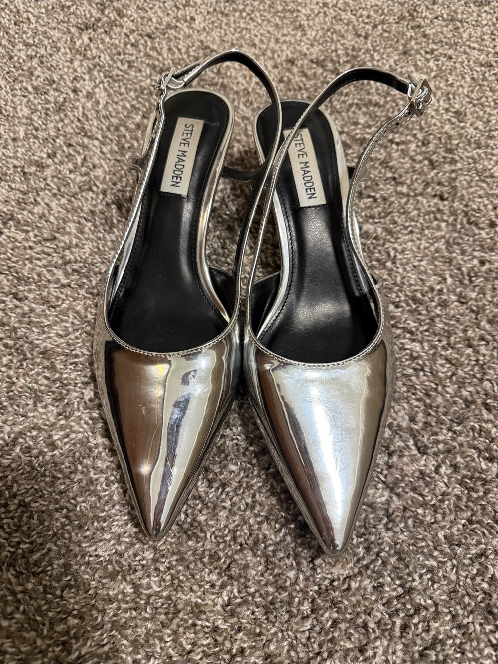 Steve Madden Mirrored Silver Pointed Slingback Pumps